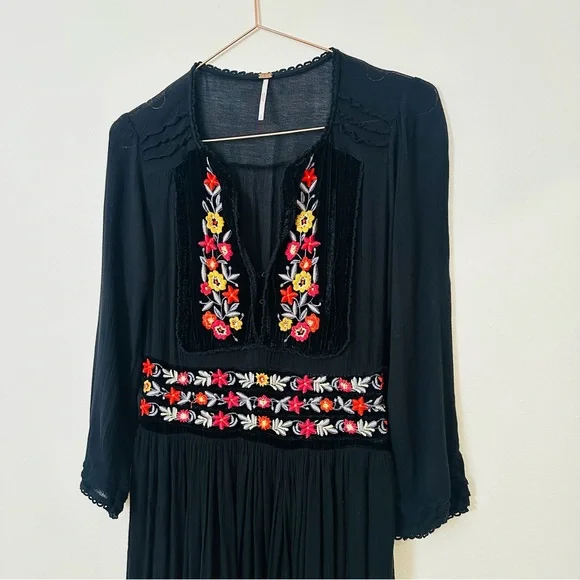 Free People Flora Embroidered Floral Midi Dress Boho - Picture 12 of 14